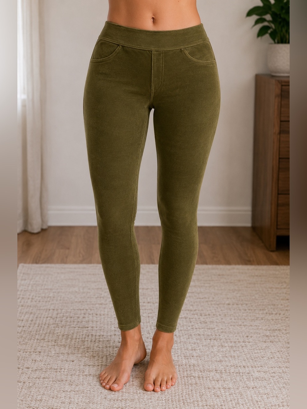 HUE Olive Green Corduroy Leggings